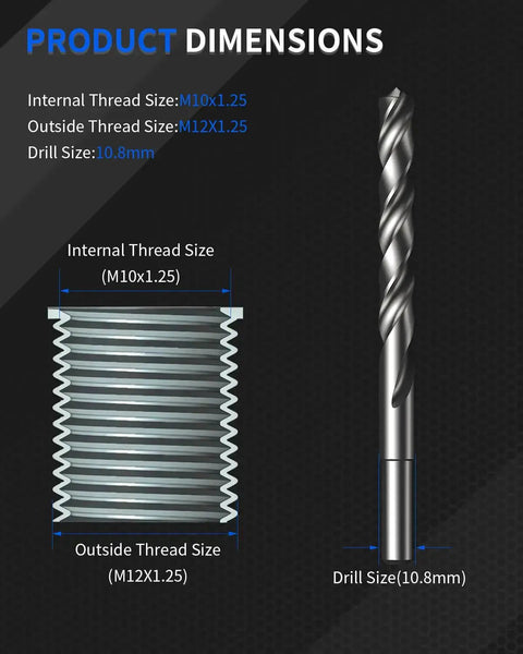 Product dimensions for M10x1.25 Thread Repair Kit With HSS Drill Tap Counterbore And Installation Driver For Fixing Stripped Threads