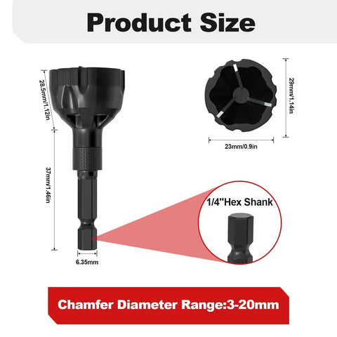 Must Have Pro Deburring External Chamfer Tool Set With Tungsten Carbide Blade For One Eighth To Three Quarters Inch Bolts Burr Removal product size diagram