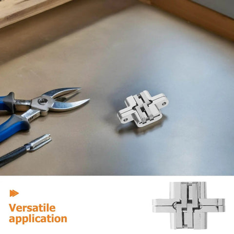 Tiny 43mm Zinc Alloy Concealed Door Hinges 4 Pack For Jewelry Boxes And Small Cabinets, Hidden Cross Folding Hardware
