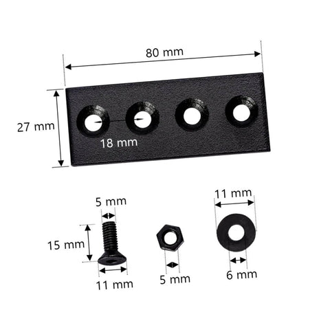 Metal Flat Plate Track Connector For Barn Doors 4 Hole Brace Melding Plate DIY Friendly Install with dimensions