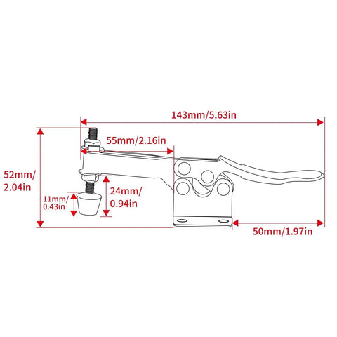Diagram of Heavy Duty 5 Pack Hold Down Toggle Clamps with dimensions