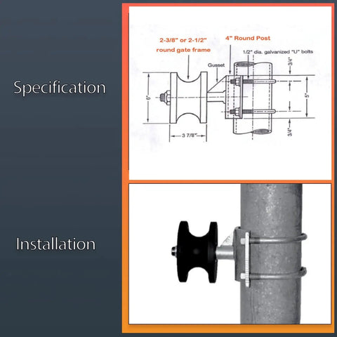 Diagram and installation of Sliding Gate Rollers Cantilever Gate Rollers Nylon Gate Rollers For 4 Inch Round Posts Two And Three Eighths Inch Or Two And One Half Inch OD Chain Link Fence Gate Frames Pack Of 2 Smooth Quiet Operation For Easy Gate Sliding And Long Lasting Performance.