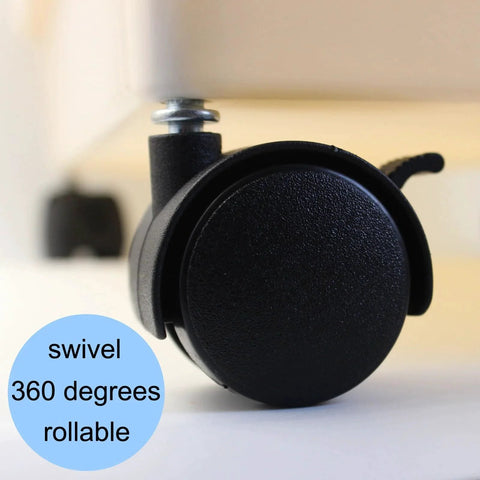 Close-up of Swivel Caster Wheels Four Pack 1.5 Inch Locking Casters with 6.25 mm Straight Stem for furniture.