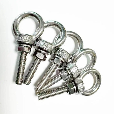 5 Piece 304 Stainless Steel Eye Bolts Set With Nuts And Flat Washers, M6 Shoulder Eyebolts, Heavy Duty Lifting Rings, Corrosion Resistant