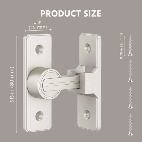 Heavy Duty Zinc Alloy Barn Door Lock Latch With 90 Degree Turn For Easy Operation Tough As Nails Built To Last Corrosion And Abrasion Resistant Security Lock For Bathroom Garage Bedroom Cabinet Nickel Finish dimensions with screws