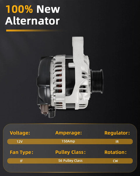 Beefy 12V 150Amp Alternator With S6 Pulley For Ford Expedition 2009 2010, Ford F150 2009 2010, Lincoln Navigator side view