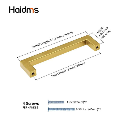 30 Pack 5 Inch Gold Brushed Stainless Steel Cabinet Handles Square Bar Drawer Pulls For Kitchen And Bathroom Cupboards, with screws