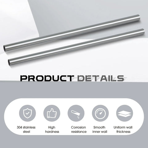 Stainless steel tubing: two 1-inch OD 304 round tubes, 36 inches long, smooth finish