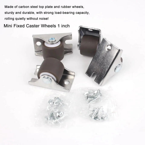 1 Inch Mini Fixed Caster Wheels Set Of 4 With Steel Top Plate Low Profile Silent TPE Rubber Caster Wheels For Furniture
