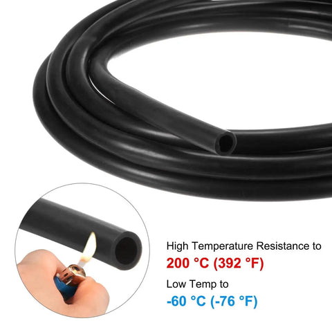 Close-up of Silicone Tubing 9/32 Inch ID (7mm) by 7/16 Inch OD (11mm), 10 Ft High Temp Hose with heat resistance detail, black