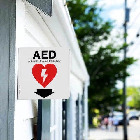 AED Sign With Down Arrow 6 By 6 Inch Acrylic Wall Sign 2 Pack Pre Drilled Holes Includes Matching Screws Easy Mount For Office And Business Use Durable UV Protected Waterproof Sign.