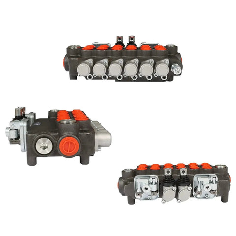 Heavy Duty 6 Spool Hydraulic Directional Control Valve For Small Tractors Loaders And Log Splitters With 21 GPM Flow 3625 PSI Relief SAE Ports