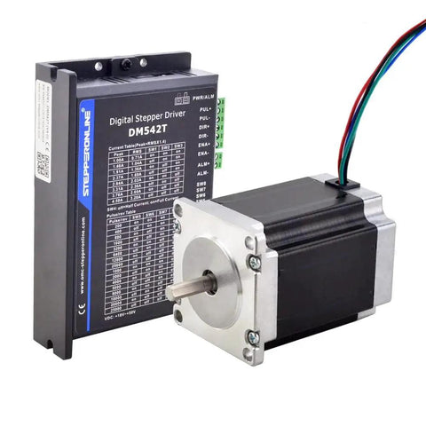One Axis Stepper CNC Kit With NEMA 23 Motor And DM542T Digital Driver for DIY Milling and Engraving, front view of components