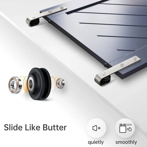 Brushed Nickel Sliding Barn Door Hardware Track Kit Heavy Duty Rollers 36-40 showing close-up of rollers and door track