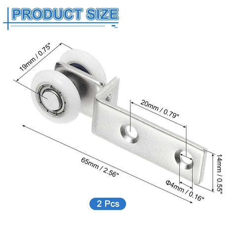 Two Pack Curtain Hanging Wheel Set For Window Track Rollers Smooth Bearing Pulley Trolley Assembly with dimensions shown.