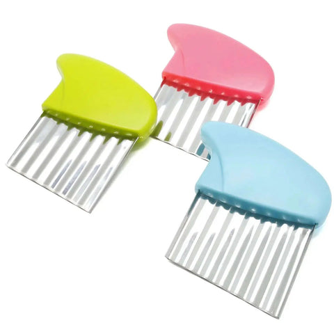 Crinkle Cutter Knife Set With Wavy Blades For Vegetables And Fries Includes 3 Potato Carrot Wave Cutters and Slicing Fork in 430 Stainless Steel