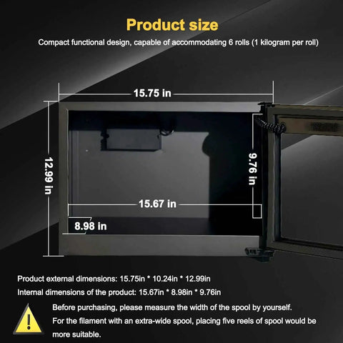 Dimensions of Keep Filaments Fresh With A 6 Spool Airtight Dry Box Humidity Control, Transparent Glass Door And Aluminum Alloy