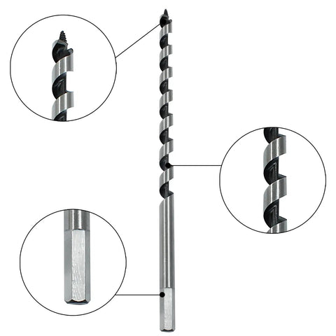 Twelve Inch Wood Auger Drill Bit With One Half Inch Diameter And Three Eighths Inch Hex Shank Self Feeding Ship Auger For Hardwood Softwood And Composite Materials Durable High Carbon Steel For Fast Drilling And Clean Holes