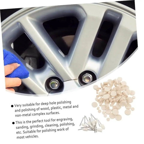 120 Piece Wool Polishing Tools Set With Shank Wool Felt Buffing Wheels For Rotary And Drill Polisher next to alloy wheel