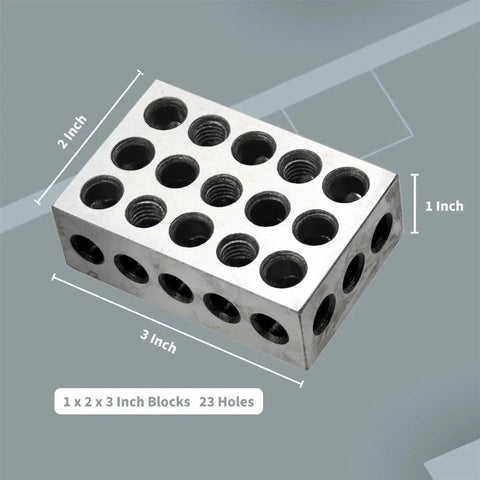 Pro Grade Ultra Precision Pair Of Parallel Blocks Set With 23 Holes And 0.0001 Inch Tolerance, 1 By 2 By 3 Inch Steel V Blocks