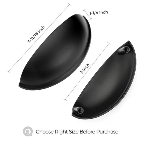 Top view of Three Inch Cup Drawer Pulls Set Of Five In Flat Black Modern Kitchen Cabinet Handles Hardware For Cupboards With dimensions.