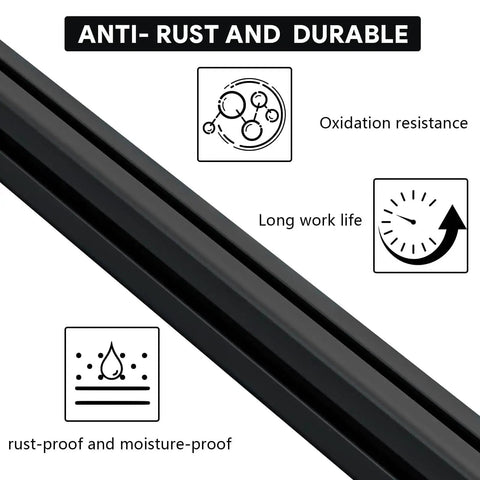 Four Pack 4040 T Slot Aluminum Extrusion Profiles In Anodized Black For European Standard Framing And Linear Motion Guide Rails Perfect For 3D Printers DIY Projects And Automation Equipment, highlighting rust and moisture resistance features.