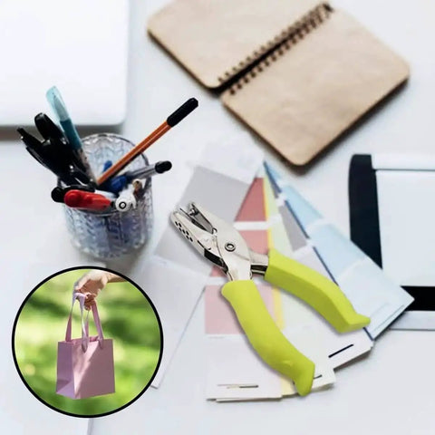Soft Grip Hole Punch Set With Two Handy Mini Punches In One Quarter Inch And One Eighth Inch for Scrapbooks on desk with notebook