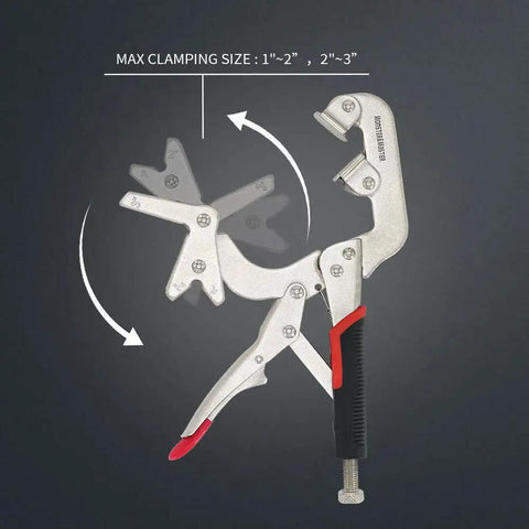 Heavy Duty Workhorse Welding Pipe Pliers Clamp With Fast Release C Clamp Locking Large V Pads for 1-3 Inch Tubes, side view