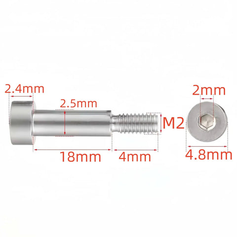 Diagram of M2 Hex Socket Shoulder Bolts 2.5mm Shoulder Diameter, 18mm Shoulder Length, 304 Stainless Steel, Rust Resistant Fasteners