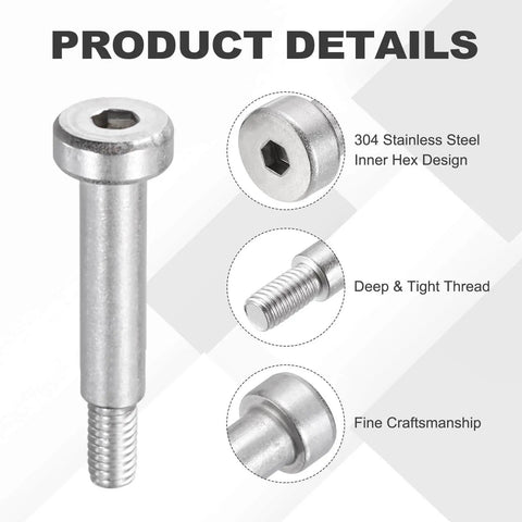 Product details of 26 Piece 304 Stainless Steel Shoulder Bolt Set, 5mm Shoulder Diameter, 20mm Shoulder Length, M4 By 0.7 Thread