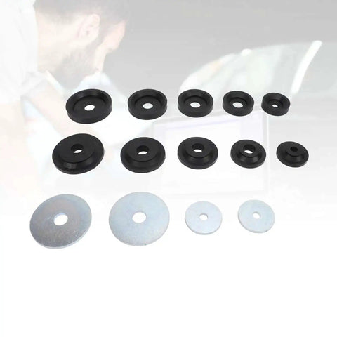 Pro Grade Sheet Metal Dimple Die Set With Backing Discs For Flared Holes, Carbon Steel, 5 Size Range From 1.115 In To 2.375 In