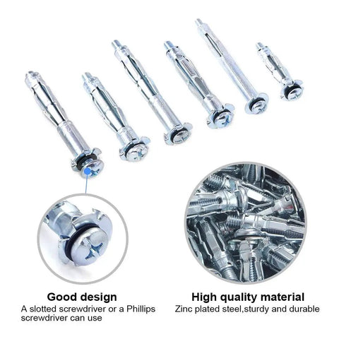 Heavy Duty Zinc Plated Steel Molly Bolt Wall Anchors Assortment Kit 80Pcs In 6 Sizes For Drywall Plaster And Tile shown with design details