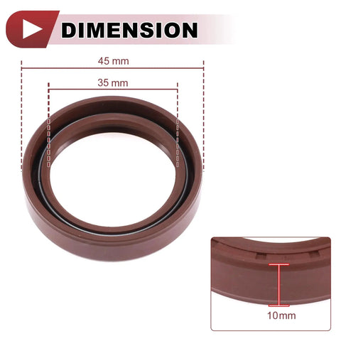 Universal Oil Seal TC Seal Ring Rotary Shaft Seal 35x45x10mm High Pressure FKM Rubber Brown with dimensions and close-up view.