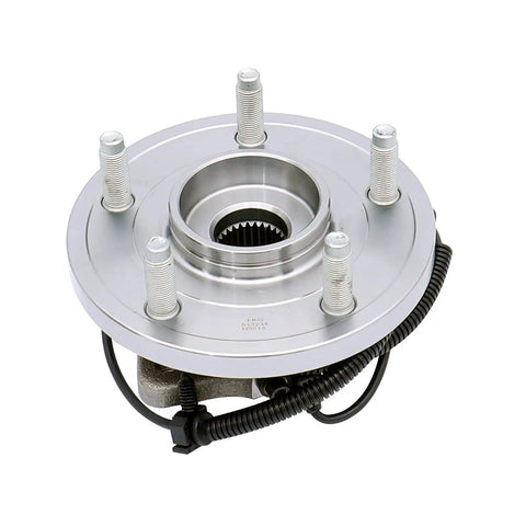 Beefed Up Front Wheel Bearing Hub Assembly For 2006 2010 Jeep Commander And 2005 2010 Grand Cherokee 5 Lug With ABS Front Position Left Or Right 4WD RWD OE Quality ISO Certified, front view with visible lug bolts and ABS wiring.