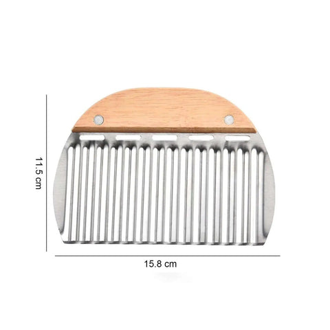Crinkle Cutter For Veggies And Potatoes Stainless Steel Wave Knife For Chips And Fries Durable Rust Resistant Kitchen Gadget Easy To Use For Potatoes Carrots Cucumbers And Other Veggies 15.8 By 11.5 Cm Rpanle with wood handle and measurements.