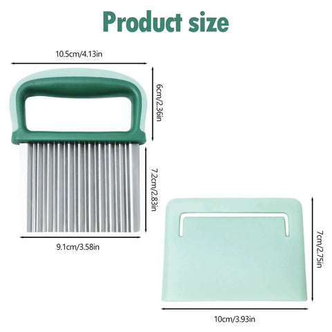 Crinkle Cutter Wave Slicer For Potatoes And Veggies Durable Stainless Steel Fry Cutter with Protective Case, product dimensions shown