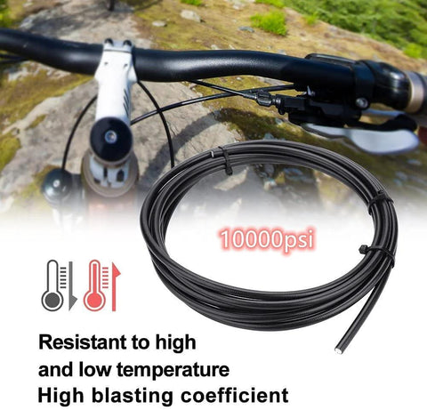 CYSKY bike hydraulic brake hose kit, black hose coiled beside a bicycle handlebar.