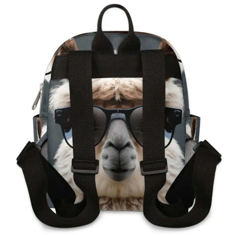 Women Mini Backpack Purse With Alpaca Print Cute Small Daypack For Travel And Work, showing a close-up of alpaca design on backpack.