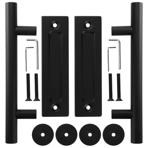 2 Pack Sliding Barn Door Handle Set Carbon Steel Pull And Flush Hardware 12 Inch Heavy Duty Rustic Two Side Design For Barn Doors