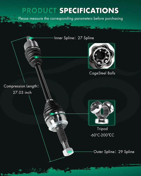 Diagram of Front Left Driver Side CV Axle Shaft Assembly For Nissan Rogue 2.5L 2014 To 2019 Replacement Part With 27 Spline Inner And 29 Spline Outer 686mm Length NCV53051