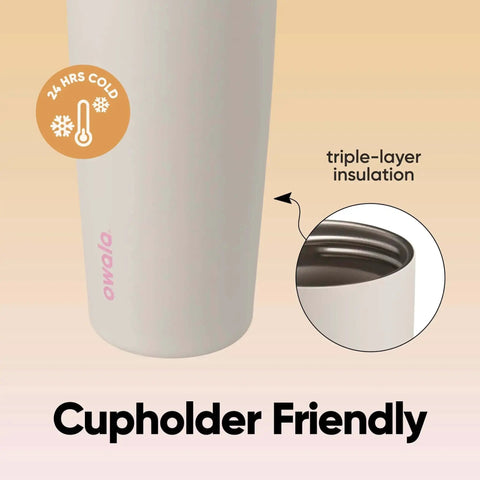 Close-up of FreeSip 2-In-1 Spout Water Bottle with Built-In Straw, featuring triple-layer insulation, BPA free, cupholder friendly.