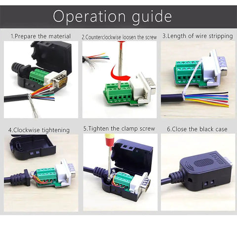 Step-by-step guide for using the No Soldering Needed DB9 Serial Adapters Kit 1 Male 1 Female D Sub 9 Pin Connector For RS232 RS485 DIY Cable Build