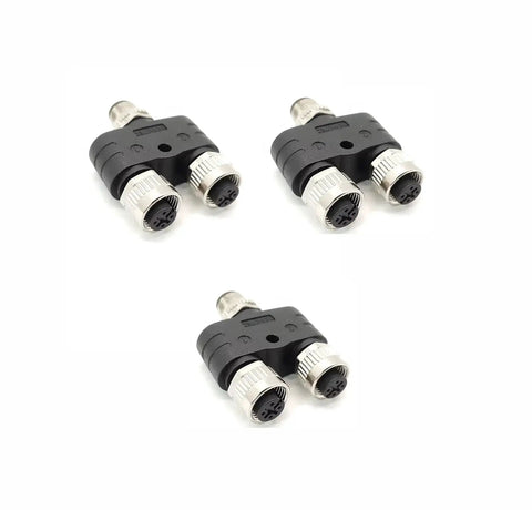 Two Pack M12 Y Connector 4 Pin A Coded Waterproof Adapters, One Male to Two Female Splitter for Industrial Sensors and Automation