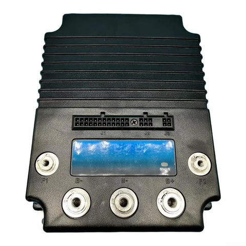 1268-5403 DC motor controller for EZGO/Club Car golf carts, 36–48V, 400A; black enclosure with blue status display and multiple terminal connectors