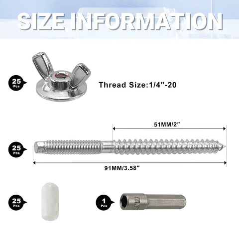 Storm Ready Hurricane Anchor Kit For Window Panels And Shutters, 25 Piece 1/4-20 By 2-1/4 Inch Heavy Duty Hardware Set components displayed.