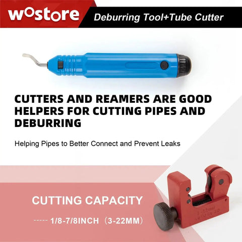 Brake Line Flare Kit for SAE Flares with Tubing Cutter and Pipe Reamer 7 Sizes showing blue reamer and red cutter