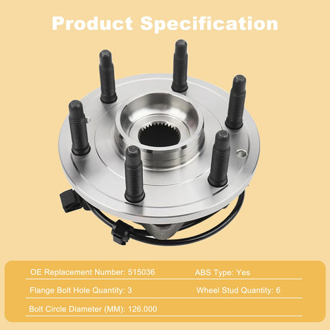 Front view of a Pair Of Front Wheel Hub And Bearing Assemblies 515036 For 4WD Trucks And SUVs That Fit Silverado Sierra Avalanche 1500