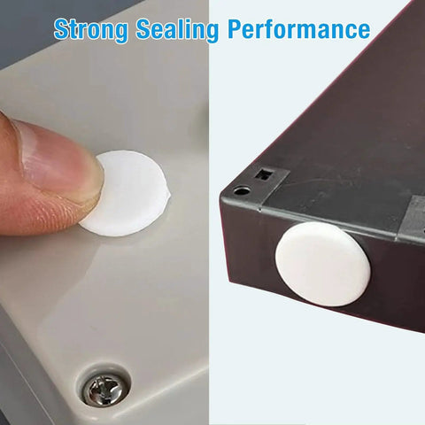 Set Of 6 White Silicone Rubber Plugs For 30 To 31 Mm Round Holes waterproof seal demonstrated installed on surfaces.