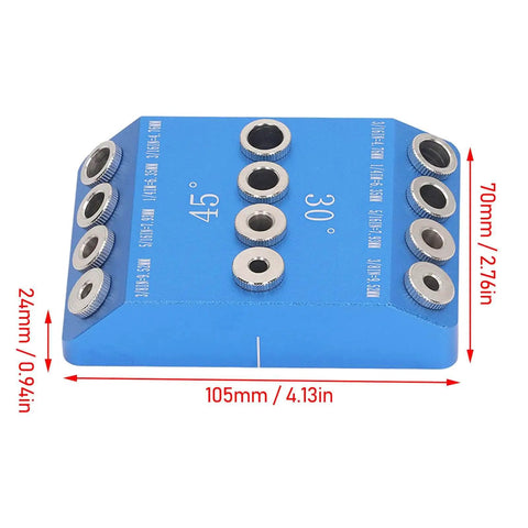 Pro Grade Multi Angle Drill Guide Jig For Precise 30 45 90 Degree Holes, Aluminum Alloy Woodworking Tool dimensions shown