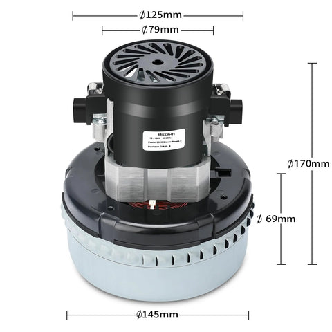 Vacuum motor Atsmk 116336-01/116336-00, 120V, 2-stage, high-efficiency, includes gasket 566